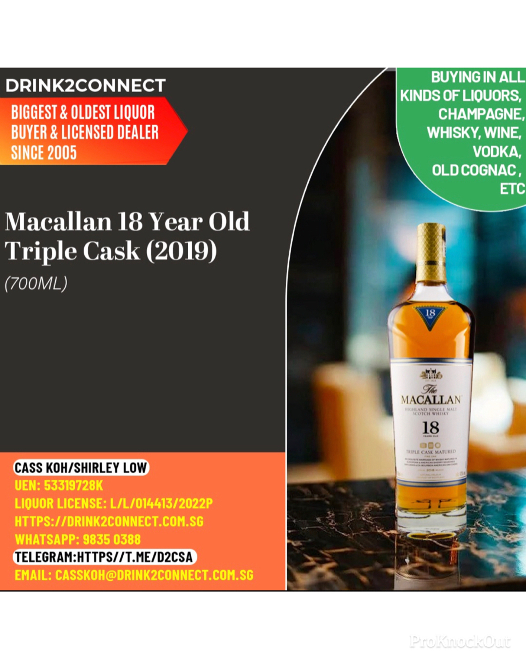 700ml Macallan 18yrs Triple Cask Single Malt Whisky, Release 2019/Macallan Whisky Singapore
